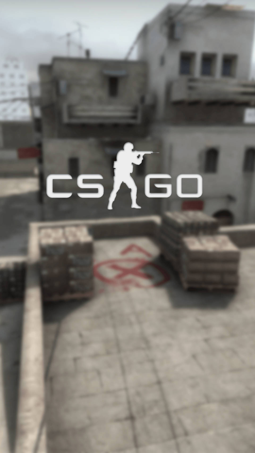 cs go iPhone 桌布 壁紙 — 來自CS GO的模糊屋頂場景， featuring 一個士兵剪影和堆疊的木箱在 gritty 的城市環境中。