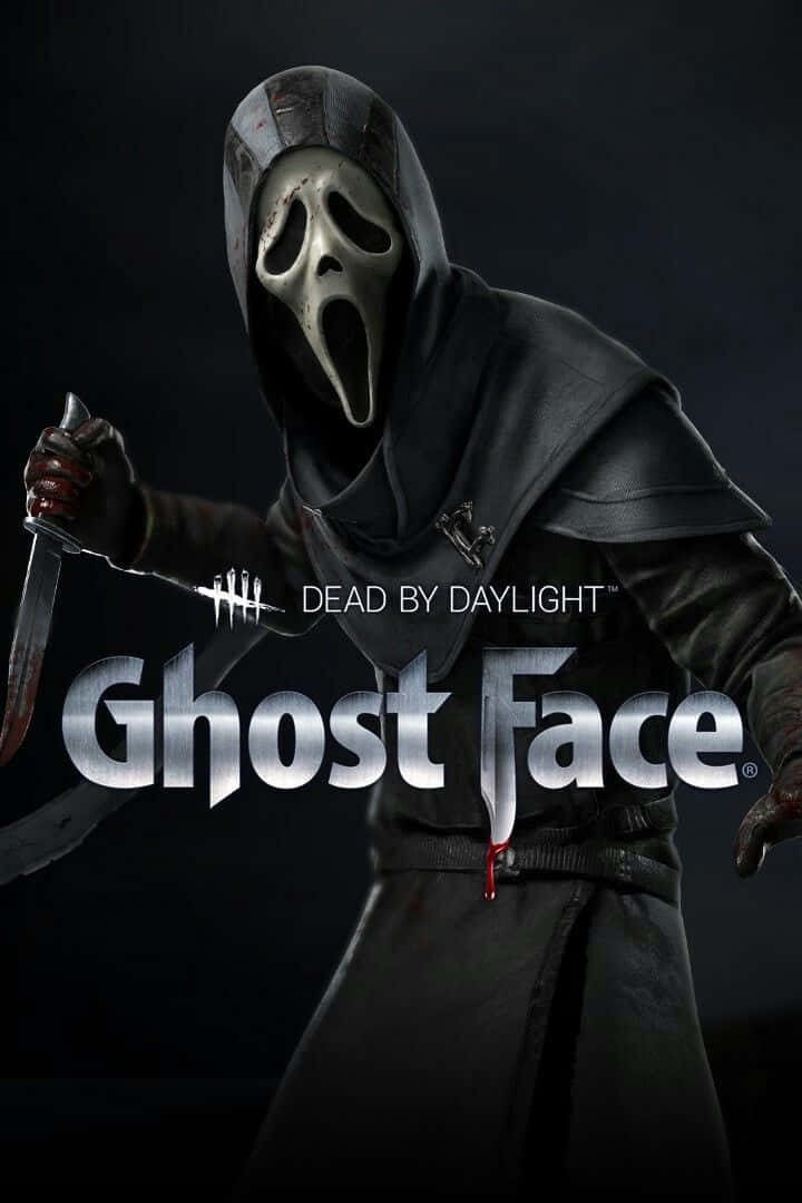 電玩遊戲 桌布 壁紙 — 來自Dead by Daylight的Ghost Face在黑暗陰影中手持血淋淋的刀，威風凜凜地站立。