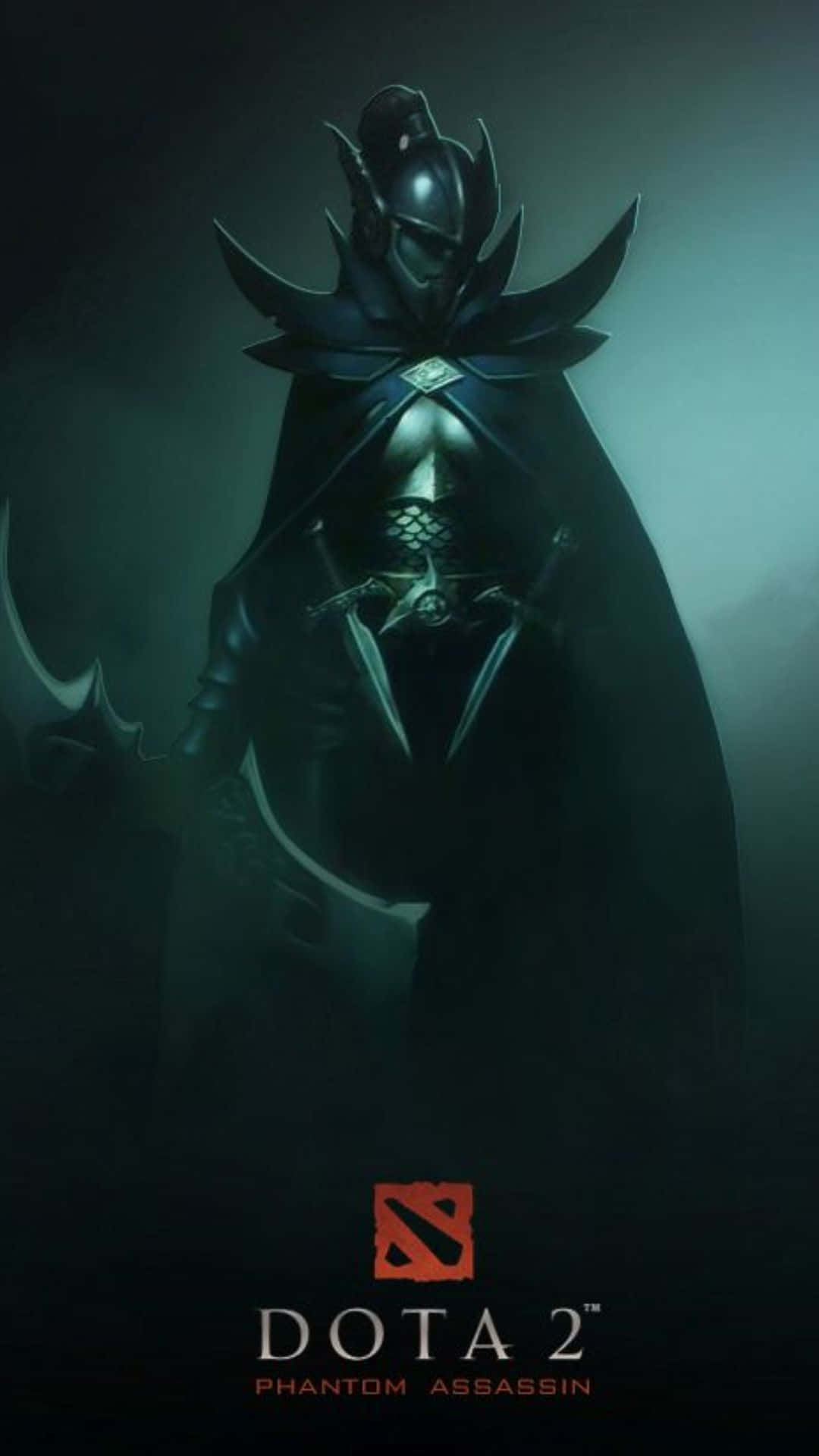 Hero 桌布 壁紙 — 來自Dota 2的暗色斗篷幻影刺客，在陰影迷霧中手持雙刃，眼神發光，威風凜凜。