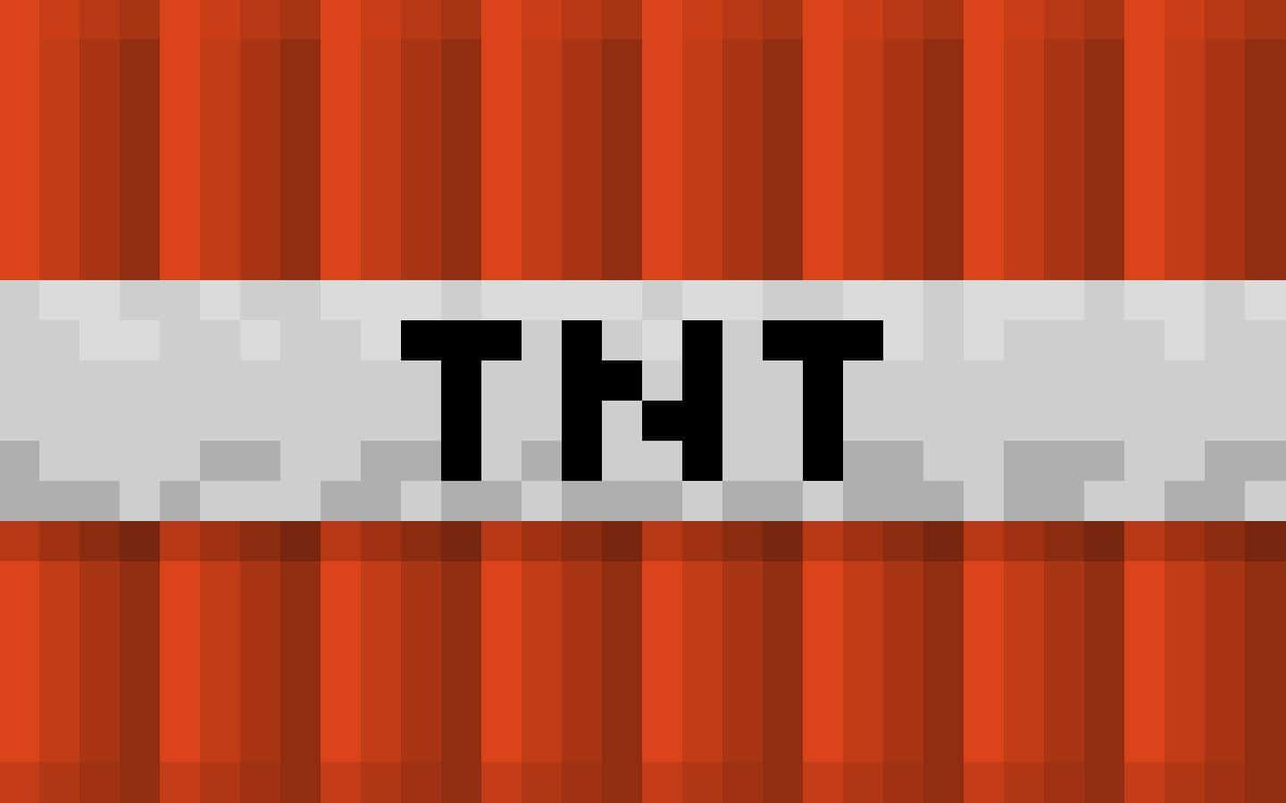 我的世界 TNT 桌布 壁紙 — 來自Minecraft的像素化紅色和灰色TNT方塊，白色條紋中央有粗體黑色字母。