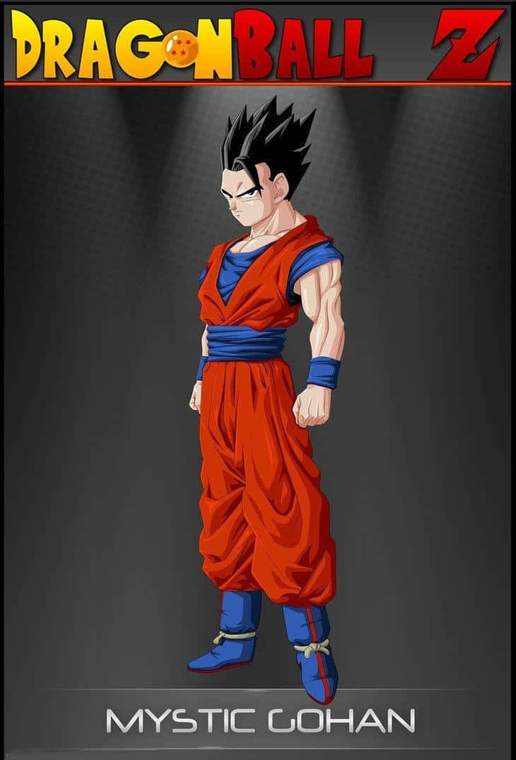 Mystic Gohan 桌布 壁紙 — 來自七龍珠Z的Mystic Gohan自信地站立，身穿標誌性的橙色和藍色道服，背景是黑暗的聚光燈。