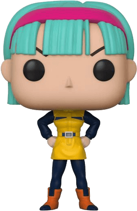 Dragon Ball Z Free 桌布 壁紙 — 來自七龍珠的布瑪的風格化Funko Pop公仔，擁有藍綠色頭髮、粉紅色頭帶、黃色上衣和橙色靴子。