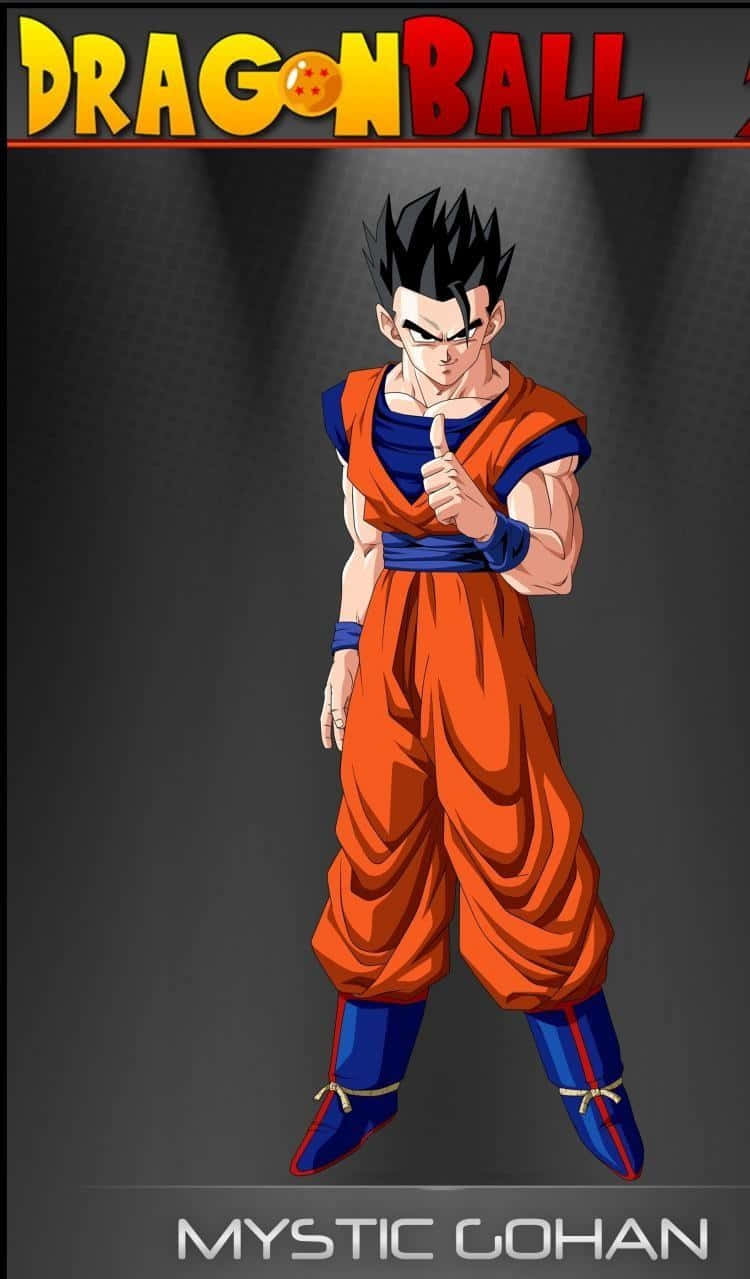 Mystic Gohan 桌布 壁紙 — 來自七龍珠的悟飯（神秘悟飯）自信地站在黑暗的聚光燈背景下，身穿標誌性的橙色和藍色道服。
