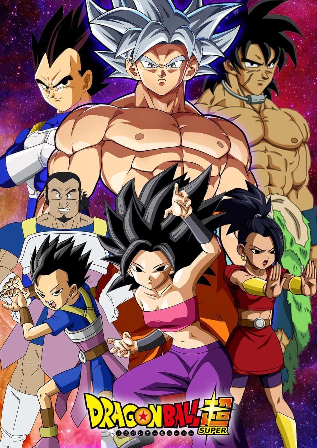 Dragon Ball Super Universe 6 桌布 壁紙 — 來自七龍珠超的強大動漫戰士，在宇宙星空背景下英勇站立。