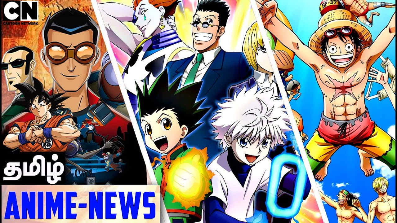 Shonen Anime 桌布 壁紙 — 來自不同系列的充滿活力的動漫角色在色彩繽紛的背景前迸發能量。