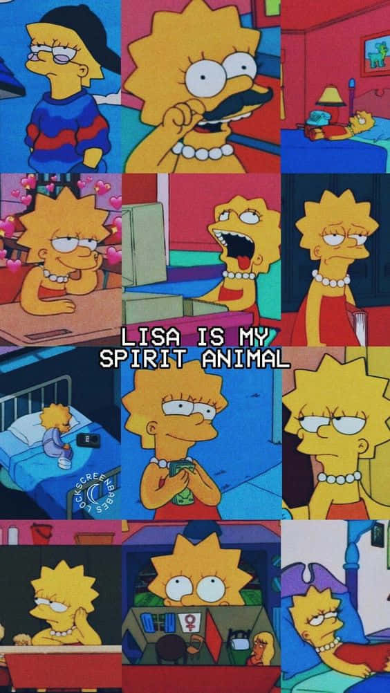 Simpsons Aesthetic 桌布 壁紙 — 來自動畫系列《辛普森家庭》的麗莎·辛普森各種表情豐富的姿勢拼貼畫。