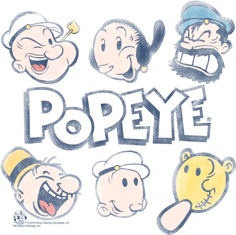 Cartoon Characters 桌布 壁紙 — 來自大力水手的經典卡通角色，表情豐富，輪廓鮮明，背景為黑色。