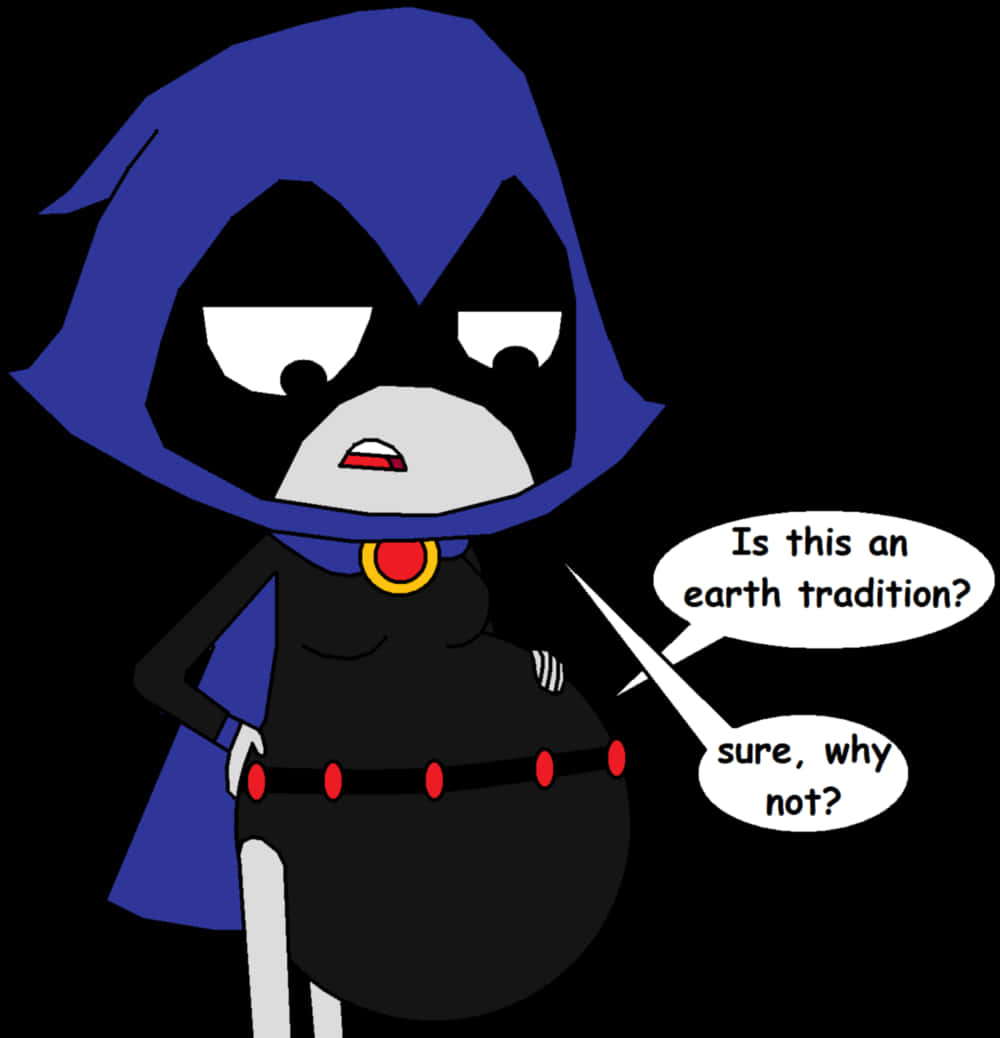 Teen Titans Go Raven 桌布 壁紙 — 來自少年泰坦的Q版瑞雯以懷疑的表情詢問某事是否為地球傳統。