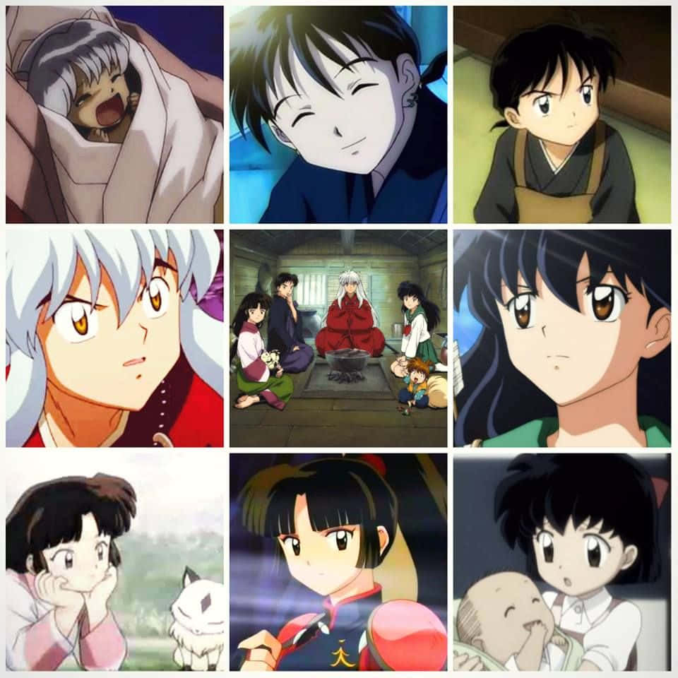 Inuyasha And The Gang 桌布 壁紙 — 來自犬夜叉的動漫角色拼貼畫，展現傳統日本場景中的情感時刻。