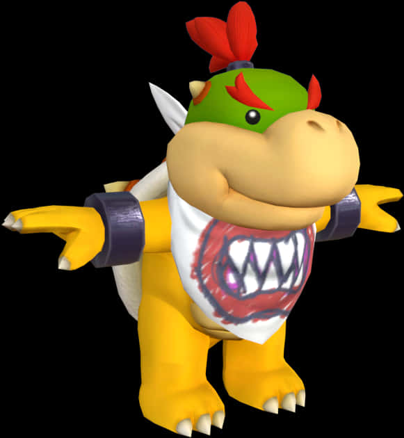 bowser 桌布 壁紙 — 來自瑪利歐遊戲的3D渲染庫巴二世自信地張開雙臂站在黑色背景前。