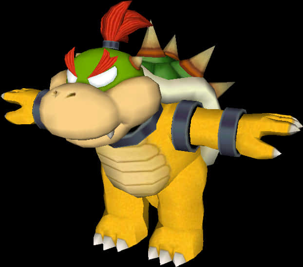 bowser 桌布 壁紙 — 來自瑪利歐遊戲的3D渲染庫巴二世，雙臂伸展，站在黑色背景前。