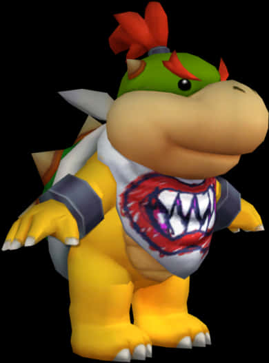 bowser 桌布 壁紙 — 來自瑪利歐遊戲的3D渲染庫巴二世站在黑色背景前，擁有黃色身體、綠色龜殼和紅色莫西干頭。