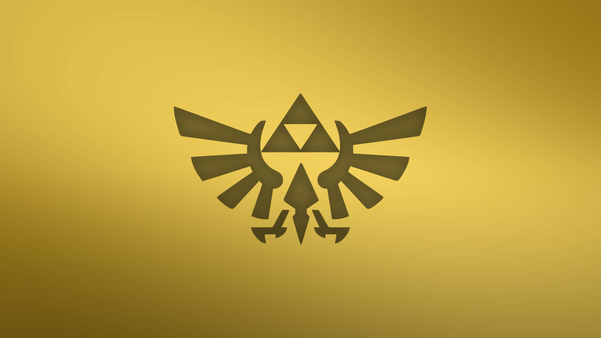 triforce 桌布 壁紙 — 來自薩爾達的三角力量標誌在金色漸變背景上以暗金色發光。