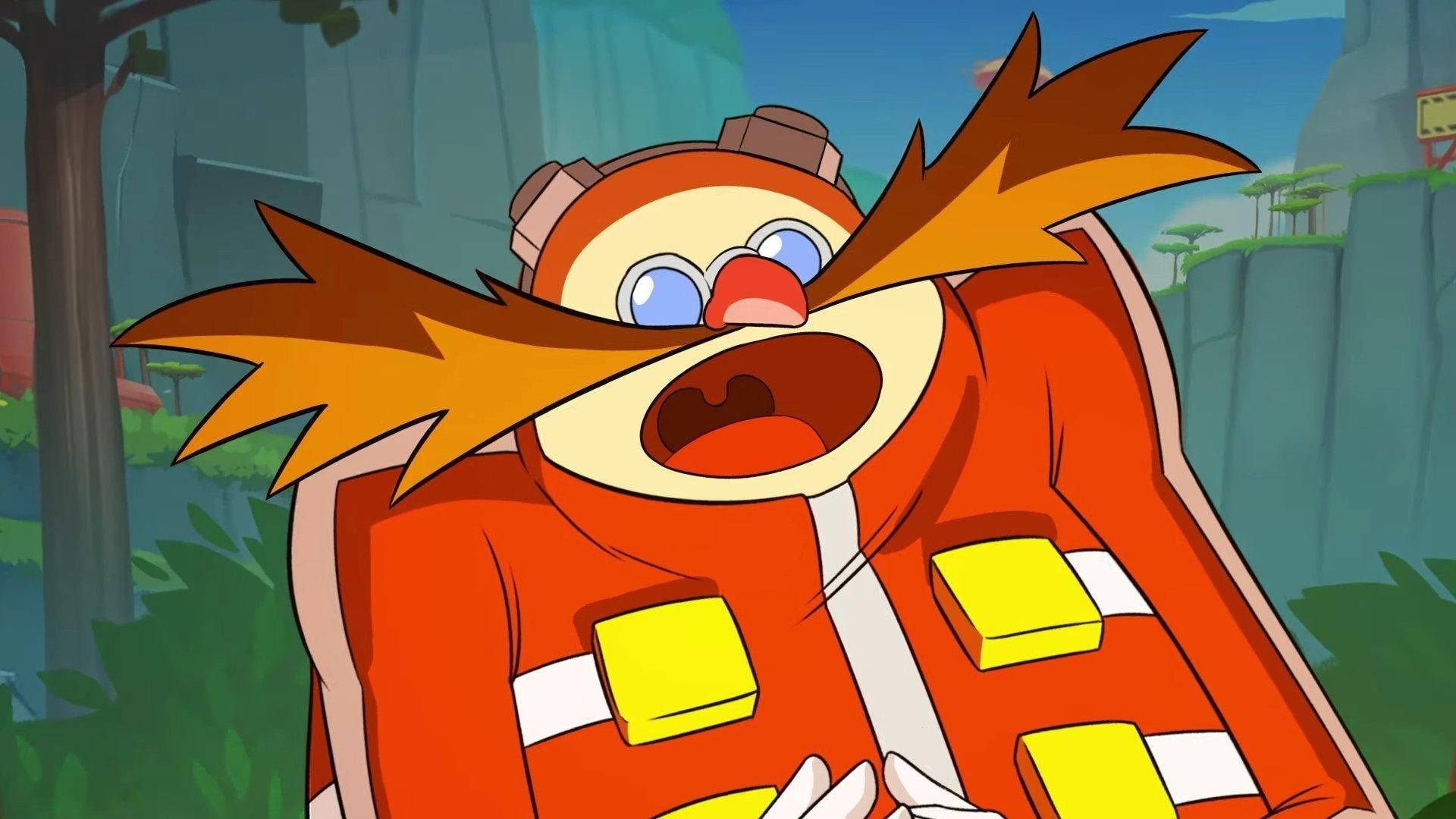 Eggman 桌布 壁紙 — 來自音速小子的塔爾斯在叢林環境中睜大眼睛、張開嘴巴，看起來很震驚。
