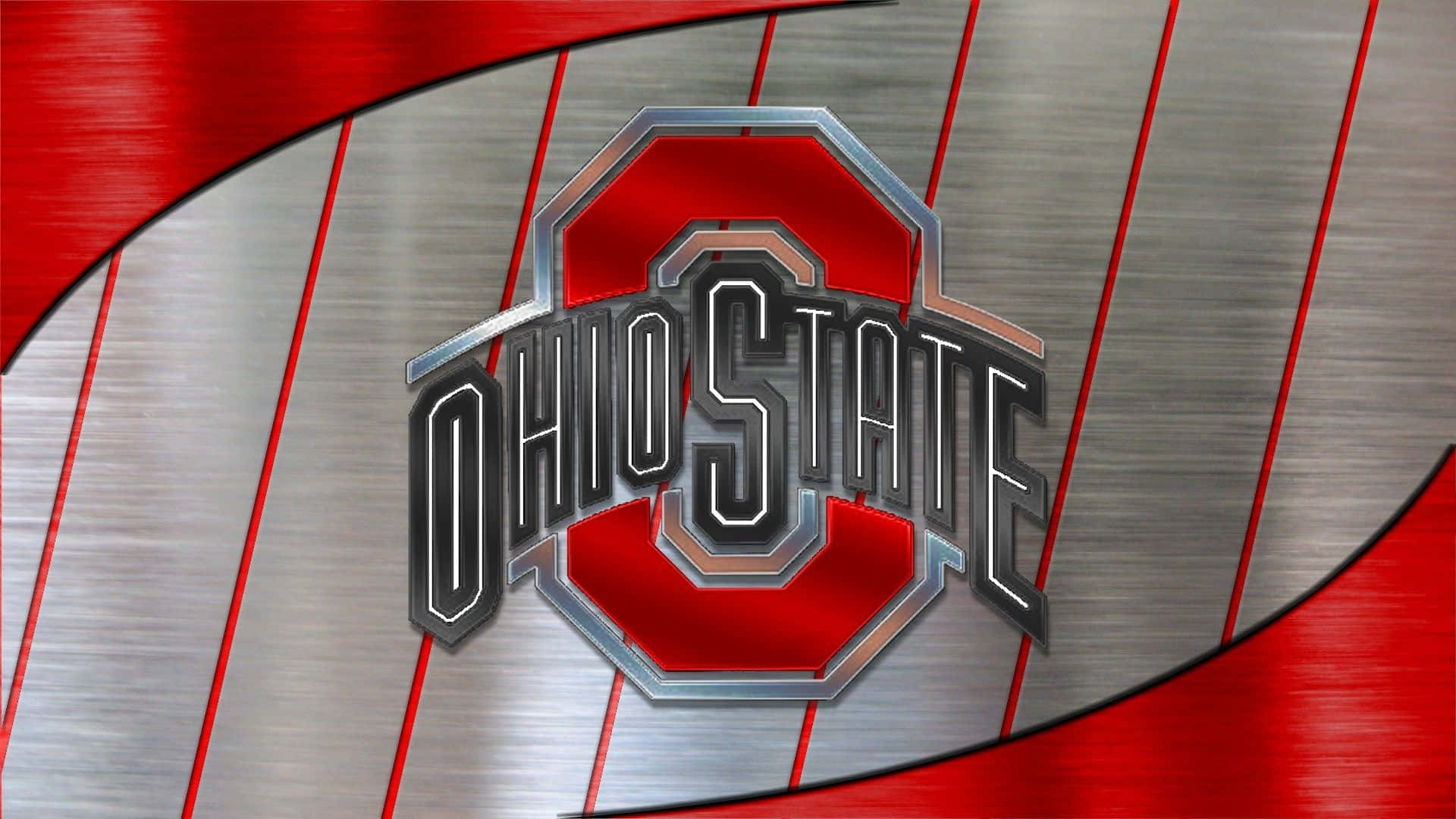 Cool Ohio State 桌布 壁紙 — 俄亥俄州立大學標誌，採用大膽的紅色和金屬銀色，配以動態的對角條紋。