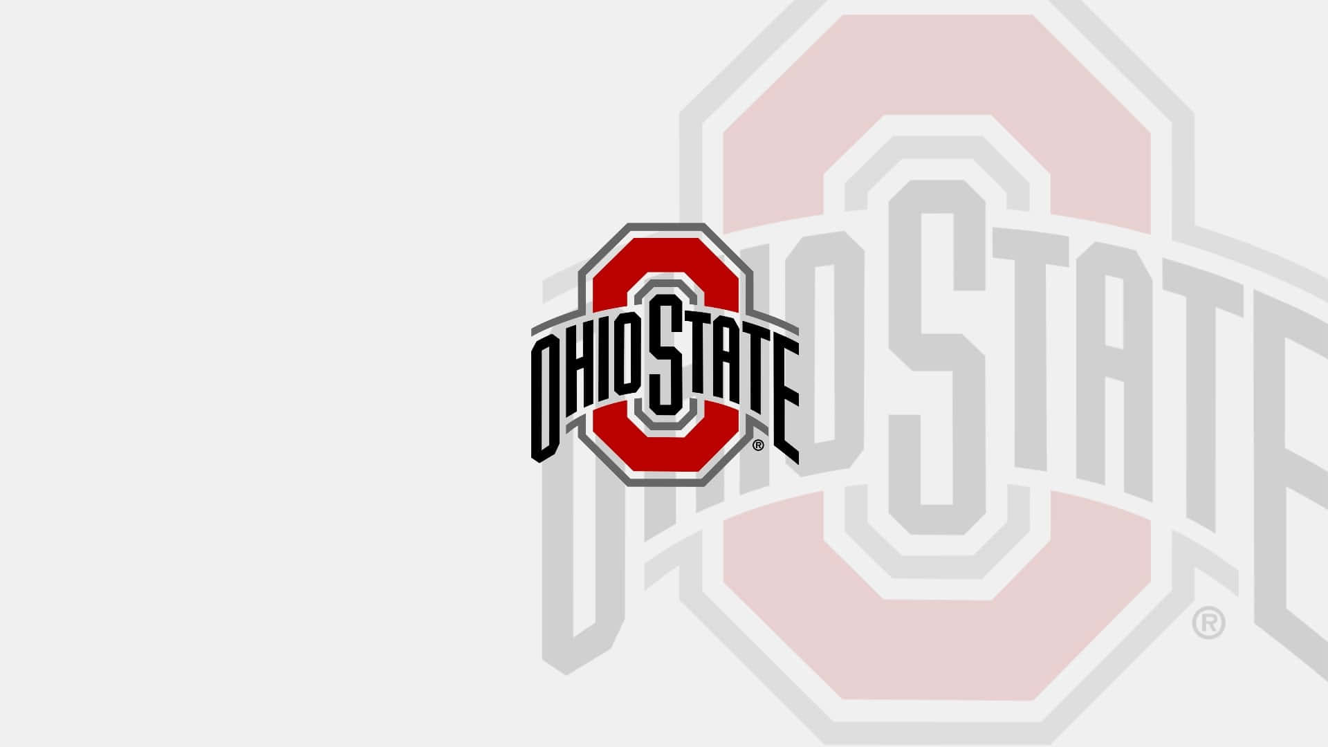 Ohio State Logo 桌布 壁紙 — 俄亥俄州立大學標誌，淺灰色背景上有粗體紅色、黑色和灰色字樣。