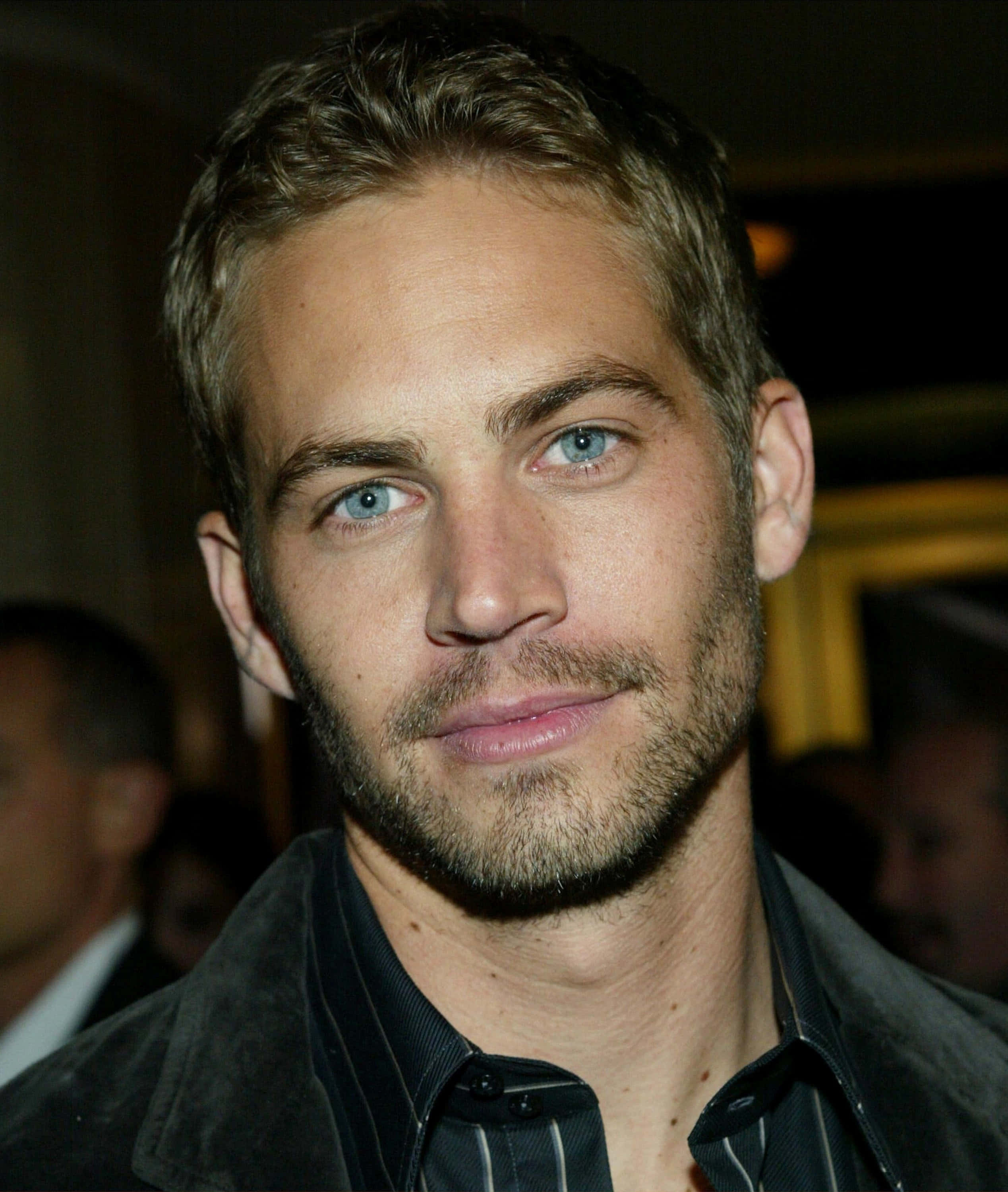 Paul Walker 桌布 壁紙 — 保羅·沃克近距離肖像，藍眼睛，鬍渣，穿著深色外套，在室內活動中。