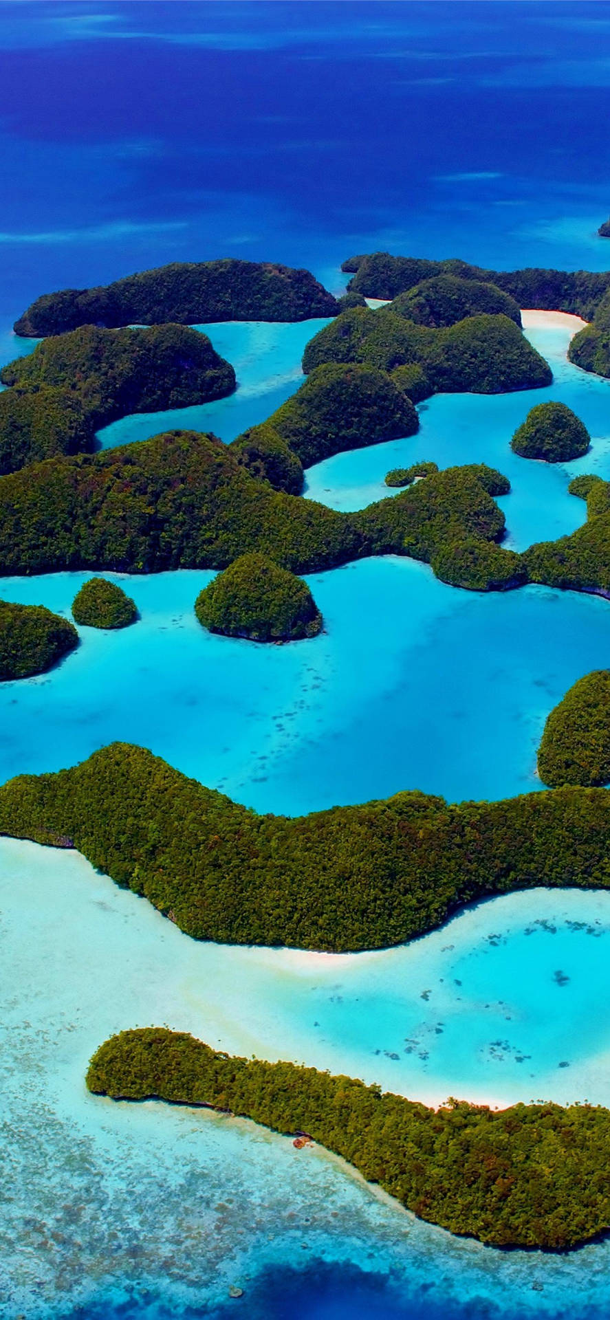 俯瞰熱帶島嶼，擁有碧綠潟湖和珊瑚礁。