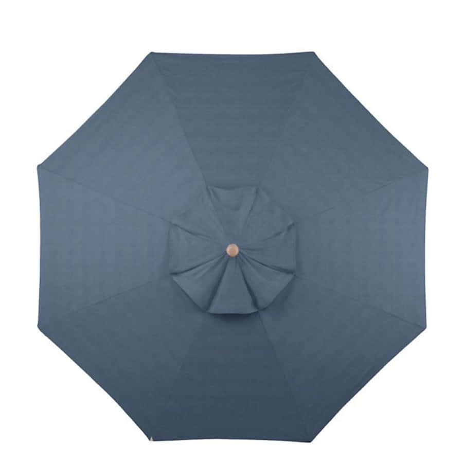 Umbrella 桌布 壁紙 — 俯視圖，一個海軍藍八角形庭院傘，中央有木製按鈕，白色背景。