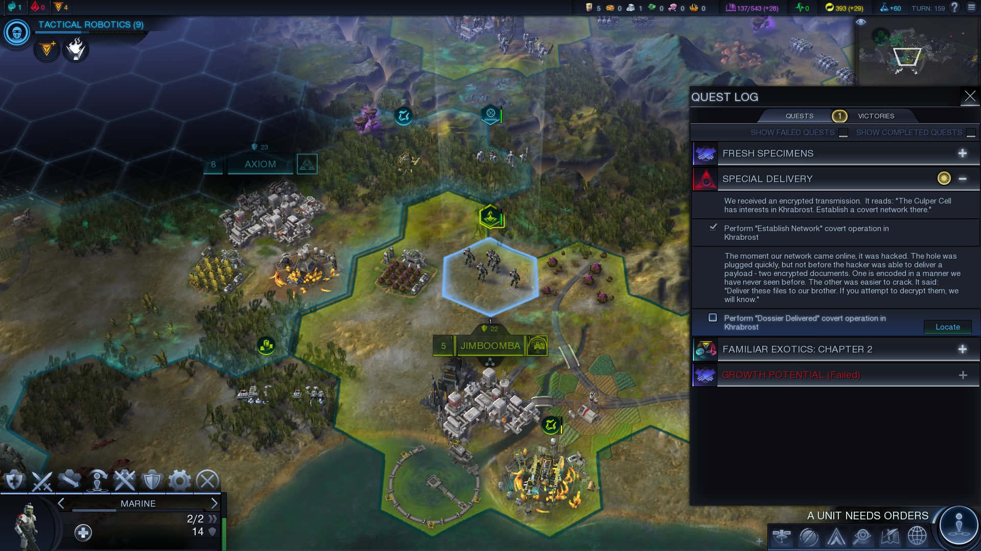 Civilization Beyond Earth 桌布 壁紙 — 俯視戰術策略遊戲地圖，顯示六邊形地形、單位和任務記錄介面。