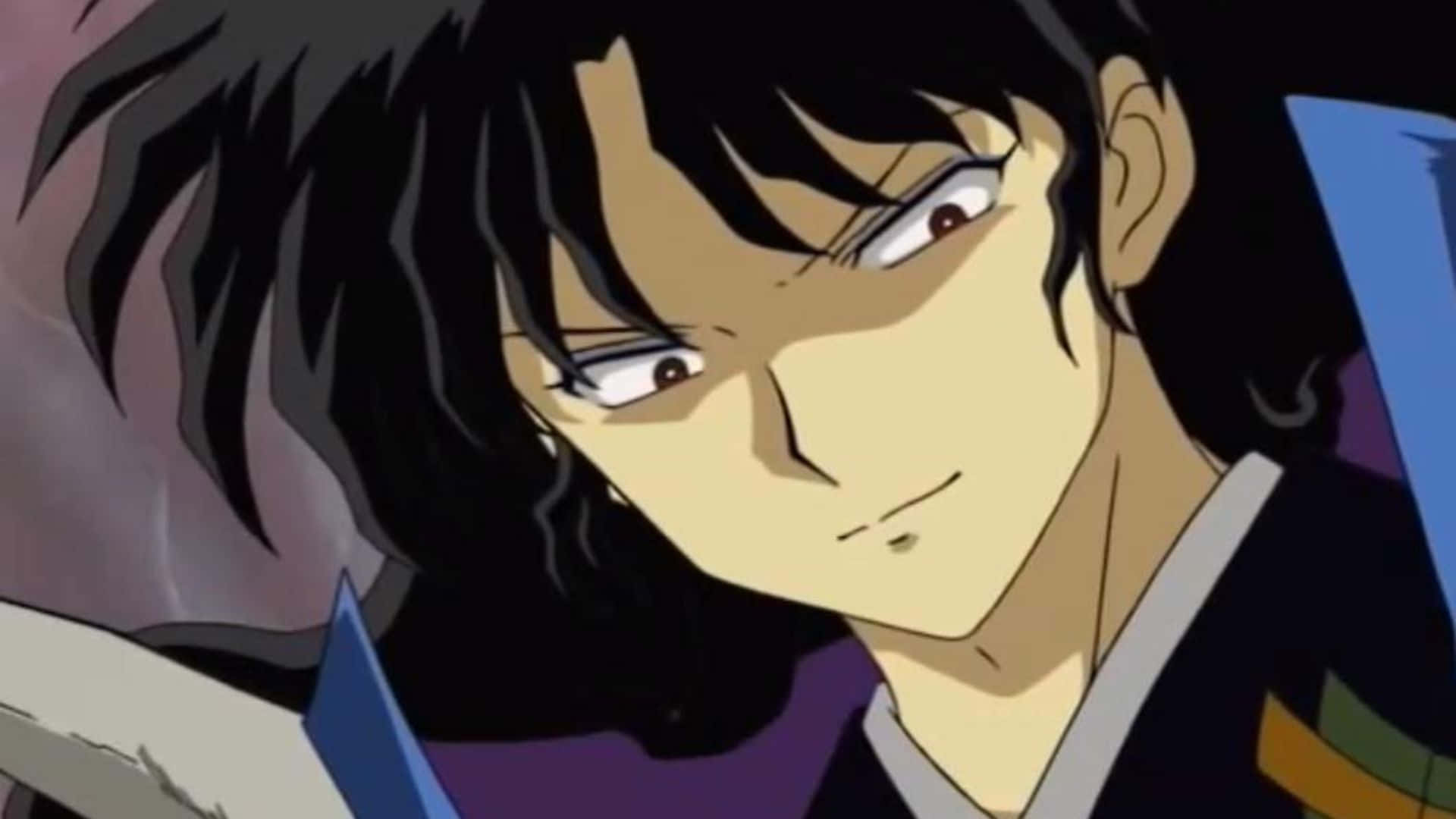 Naraku 桌布 壁紙 — 傳統服飾的動漫角色特寫，深色頭髮和銳利眼神。