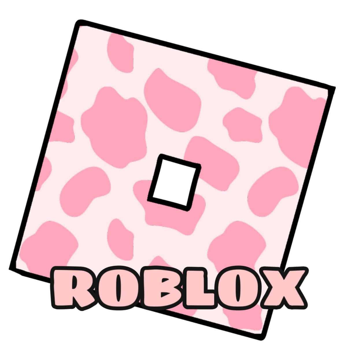 Roblox 桌布 壁紙 — 傾斜的粉紅色乳牛紋 Roblox 標誌，帶有粗黑色輪廓和白色方形中心。