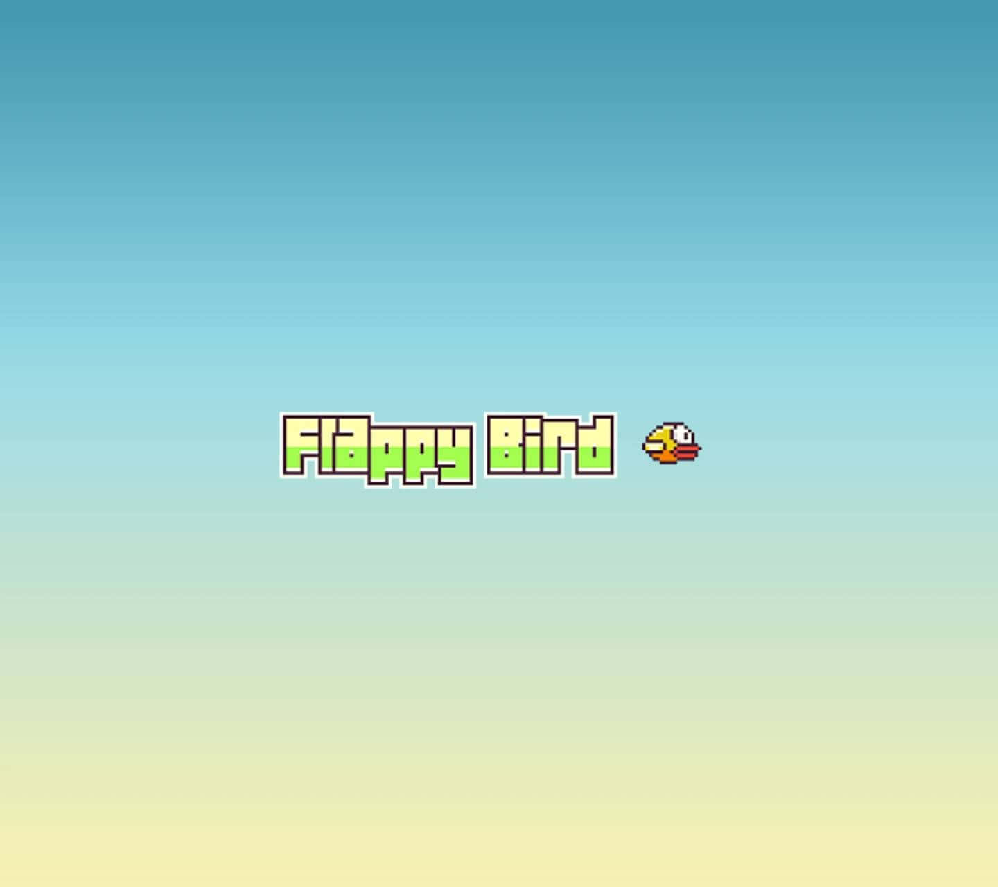 Flappy Bird 桌布 壁紙 — 像素化 Flappy Bird 遊戲標題，鳥圖示居中於漸變天空背景上。