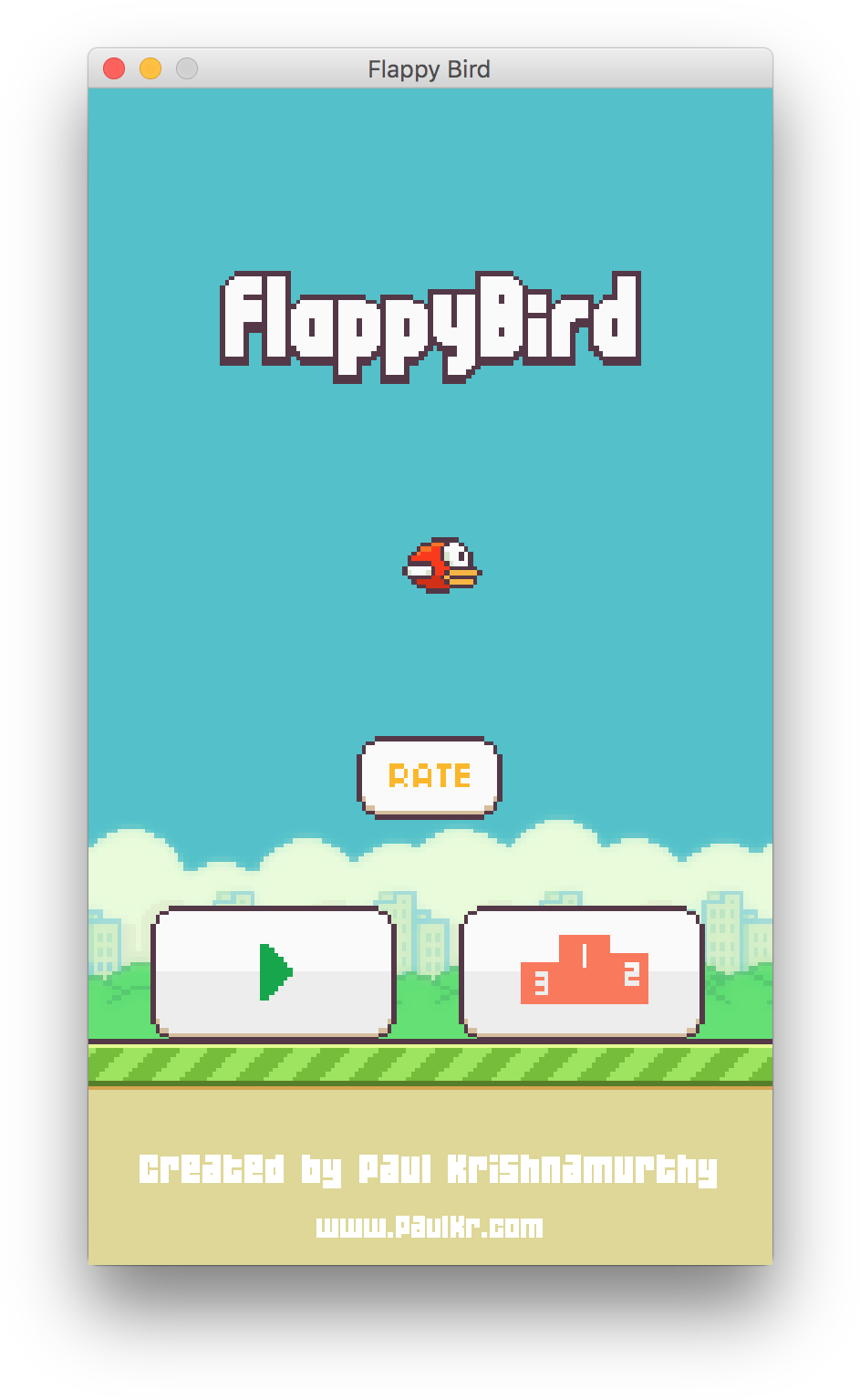 電玩遊戲 桌布 壁紙 — 像素化 Flappy Bird 遊戲畫面，紅鳥準備在藍天綠地上飛翔。