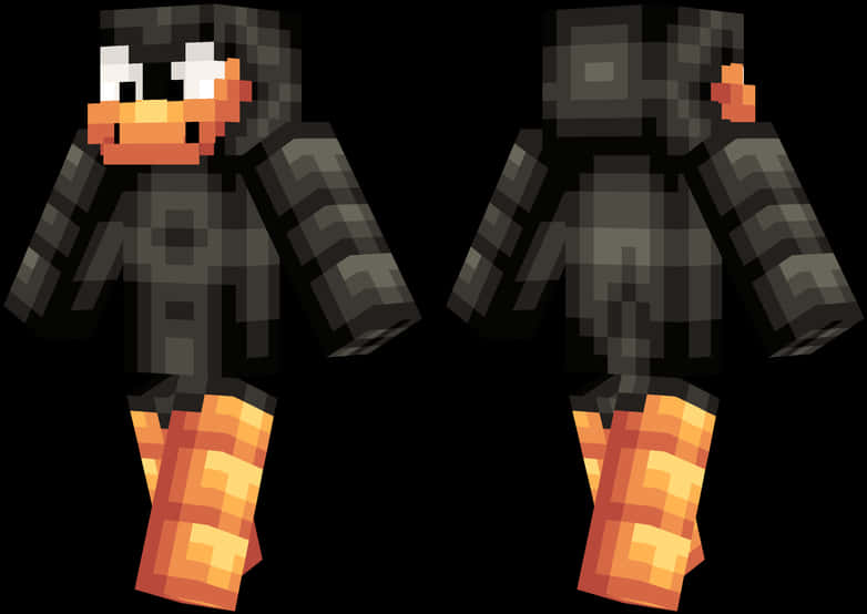 Minecraft Skins 桌布 壁紙 — 像素化Minecraft企鵝皮膚，在黑色背景上顯示正面和背面。
