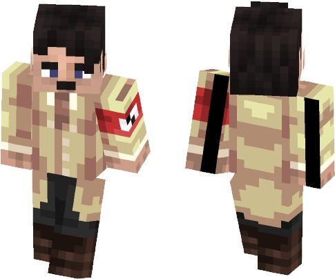 傳說對決 桌布 壁紙 — 像素化Minecraft角色，有鬍鬚和紅色臂章，顯示正面和背面。