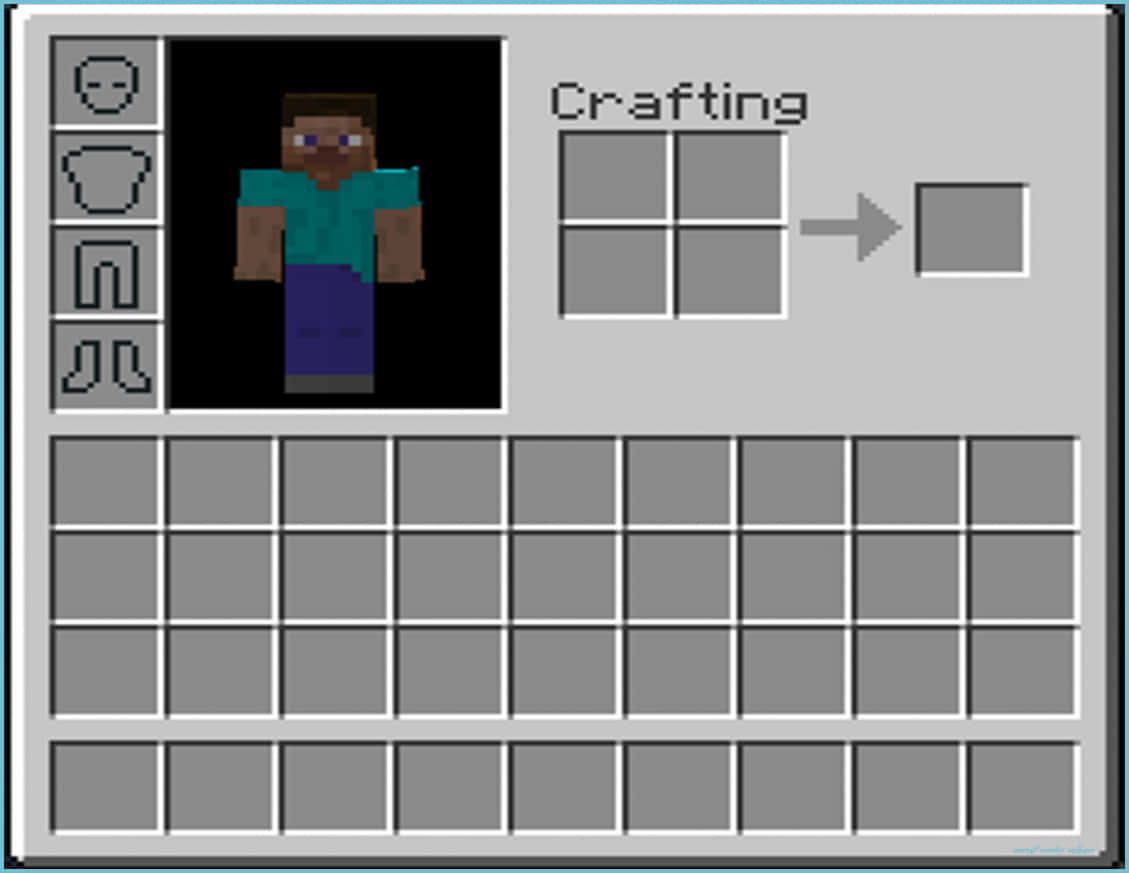 我的世界 鑽石 桌布 壁紙 — 像素化Minecraft角色自訂畫面，顯示物品欄和合成網格。