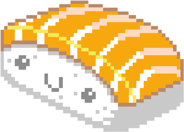 Cute Pixel 桌布 壁紙 — 像素化壽司卷，搭配橙色魚肉和白飯，呈現復古電玩風格。