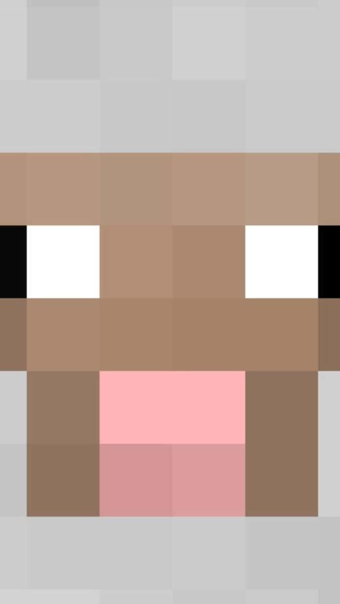 Minecraft Sheep 桌布 壁紙 — 像素化特寫，一隻羊的臉，白色眼睛和粉紅色鼻子，灰色背景。