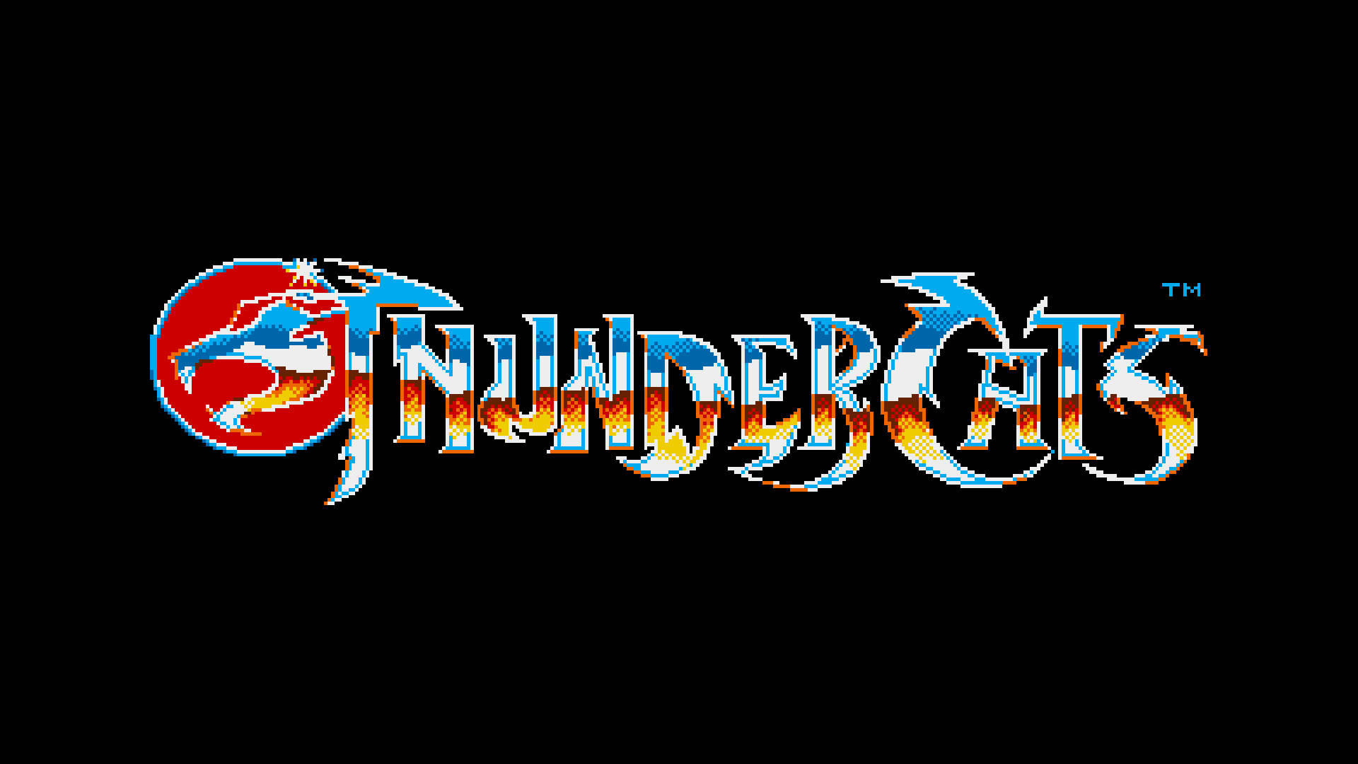 Thundercats 桌布 壁紙 — 像素化的 ThunderCats 標誌，黑色背景上有一個紅色圓圈，內有一隻跳躍的黑豹。
