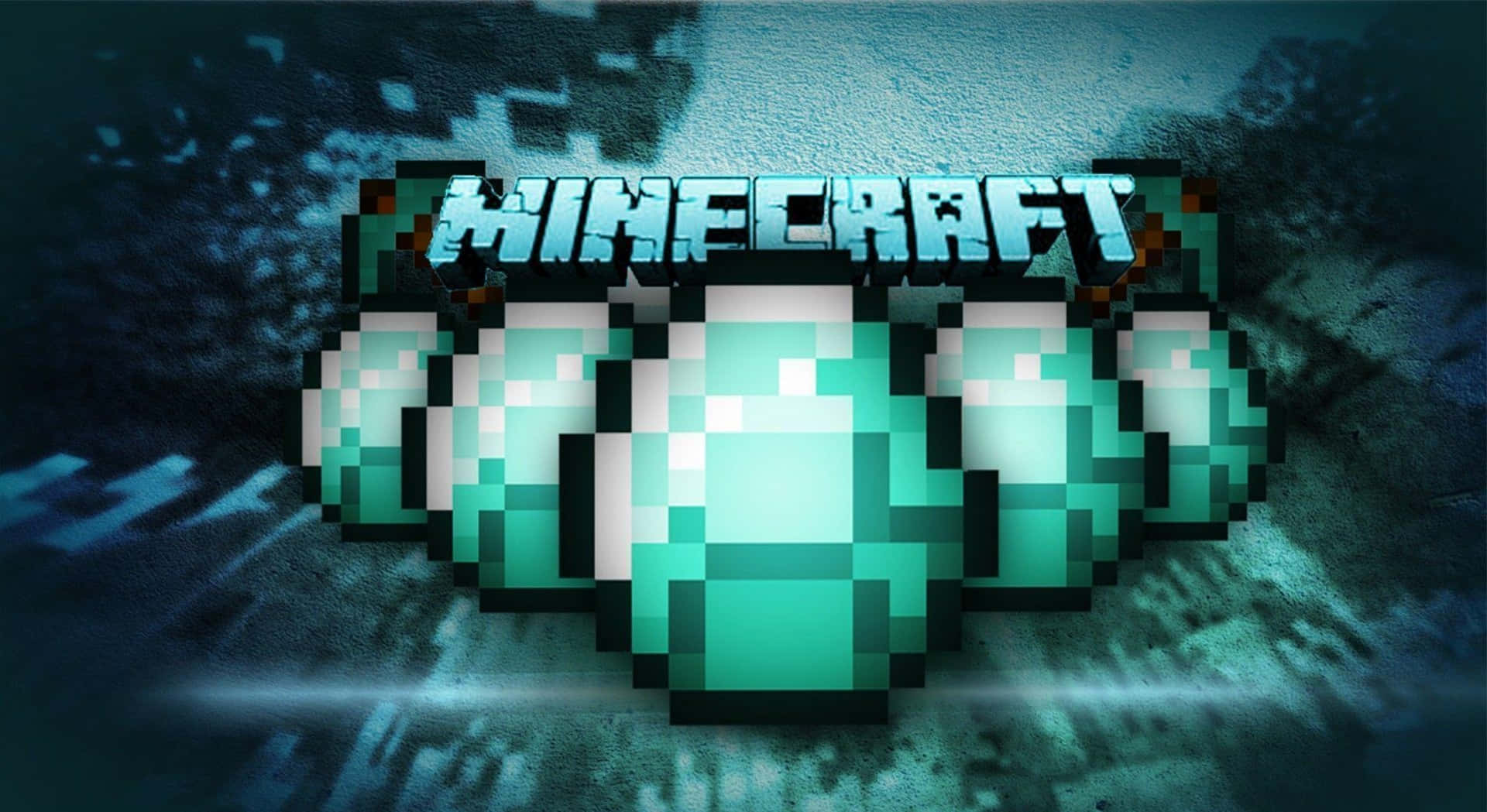 Egg 桌布 壁紙 — 像素化的Minecraft標誌，帶有發光的翡翠方塊，背景是深色紋理。