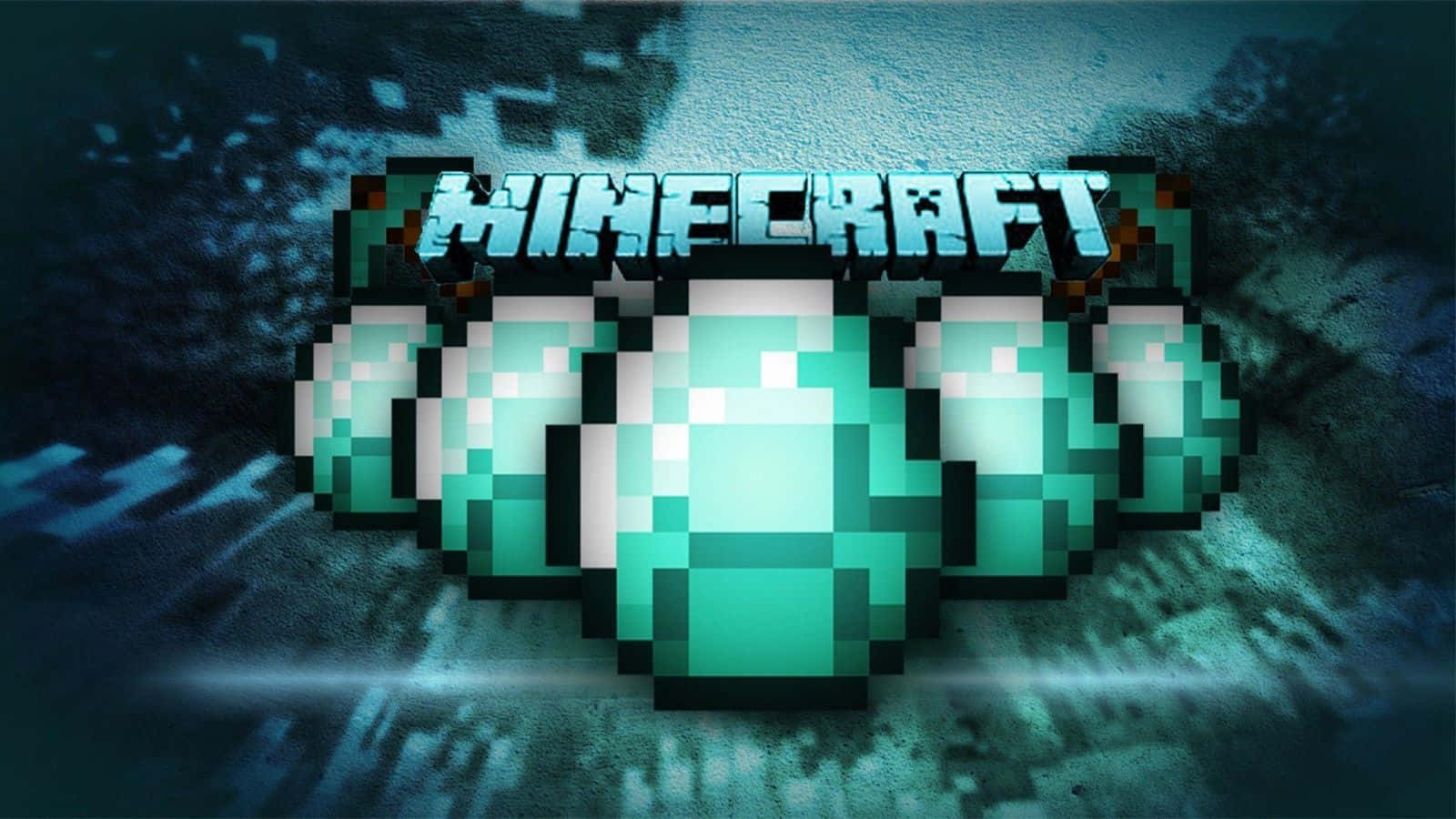 Minecraft Armor 桌布 壁紙 — 像素化的Minecraft標誌，帶有發光的綠寶石方塊，襯托著深色紋理背景。