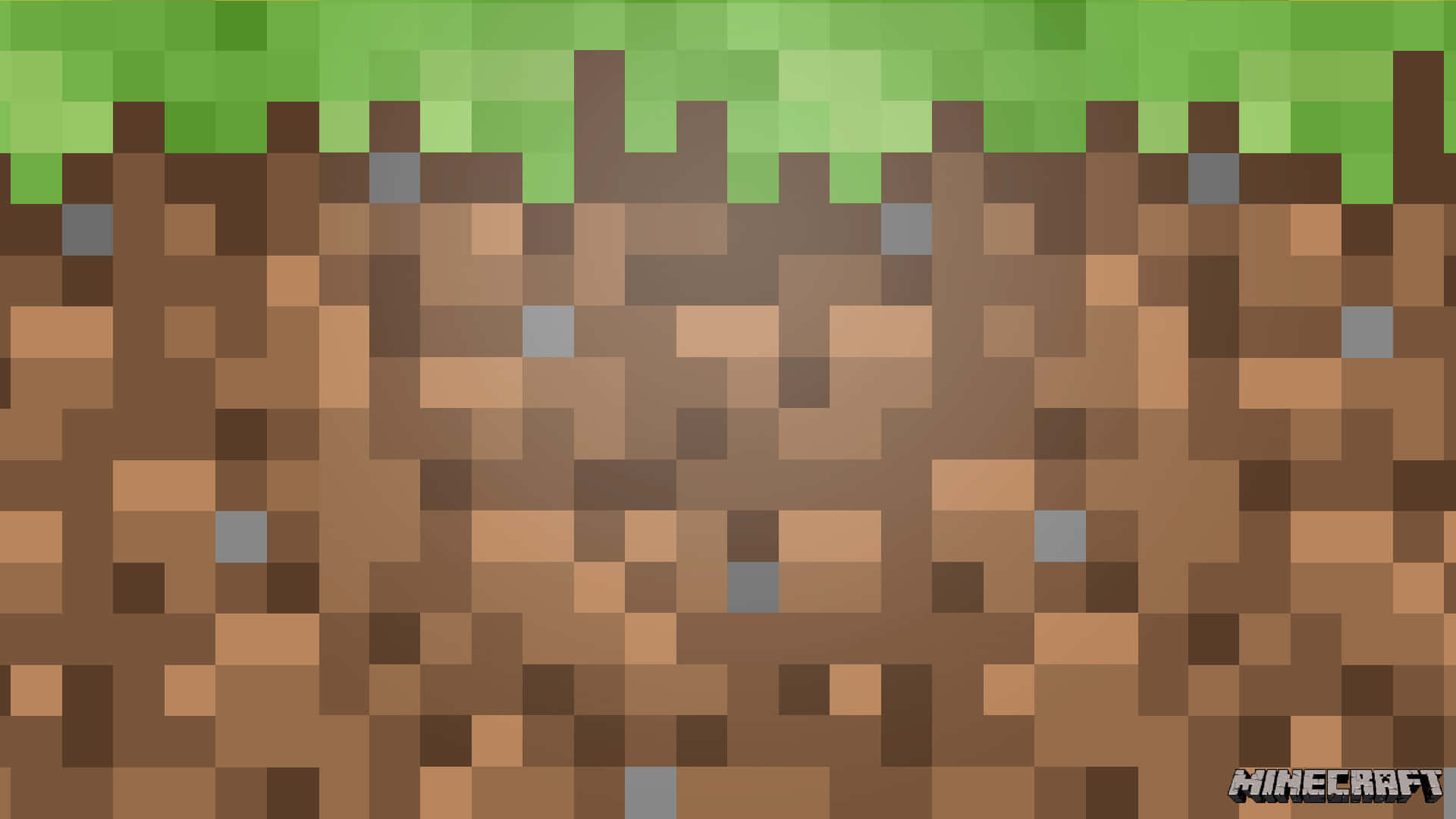 桌布 壁紙 — 像素化的Minecraft泥土方塊，頂部有綠色草皮，以方塊數位藝術風格呈現。