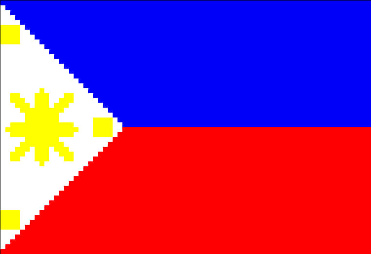 Flag Of The Philippines 桌布 壁紙 — 像素化的菲律賓國旗，帶有藍色和紅色區域，白色三角形上有黃色太陽和星星。