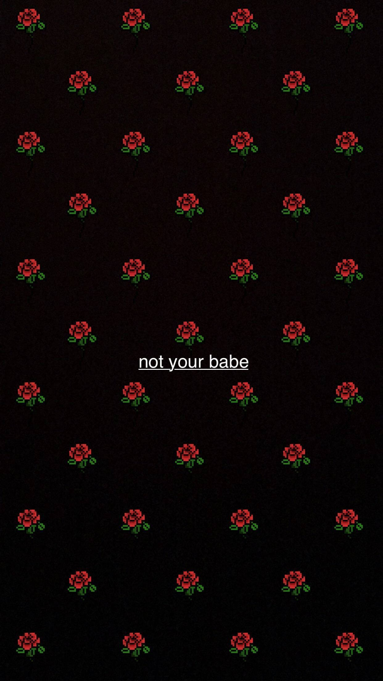 iPhone 壞女孩 桌布 壁紙 — 像素化紅玫瑰在黑色背景上重複，中間有文字 not your babe。