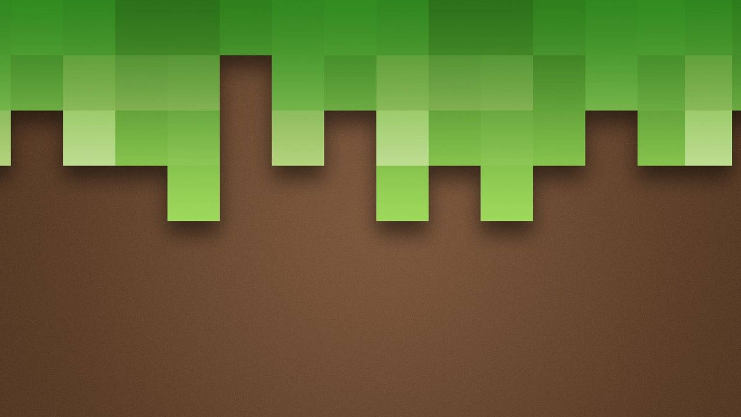 Minecraft Aesthetic 桌布 壁紙 — 像素化綠色草塊懸掛在光滑的棕色地球背景上，呈現塊狀數位藝術風格。