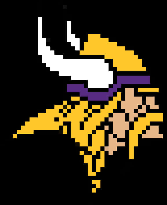 Vikings Logo 桌布 壁紙 — 像素化維京頭盔，帶有白色角和紫色帶，背景為黑色。