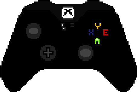 Xbox 桌布 壁紙 — 像素化視頻遊戲控制器，帶有彩色按鈕，黑色背景。