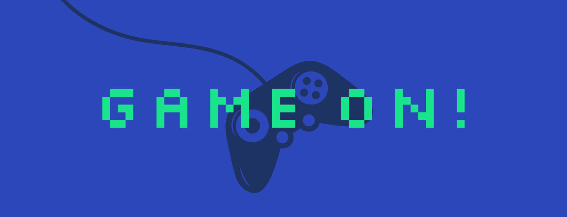 遊戲 桌布 壁紙 — 像素化遊戲控制器，藍色純色背景上帶有綠色「GAME ON!」文字。