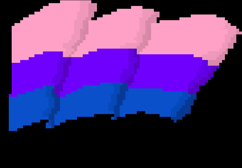 Bisexual 桌布 壁紙 — 像素化雙性戀驕傲旗，粉紅、紫色和藍色條紋在黑色背景上飄揚。