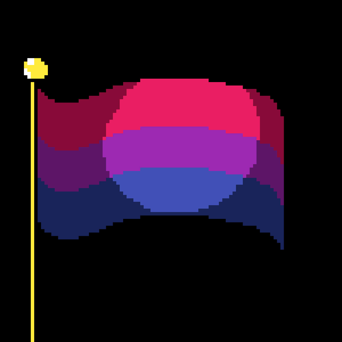 Bisexual 桌布 壁紙 — 像素化雙性戀驕傲旗幟在黑色背景上的黃色旗桿上飄揚。