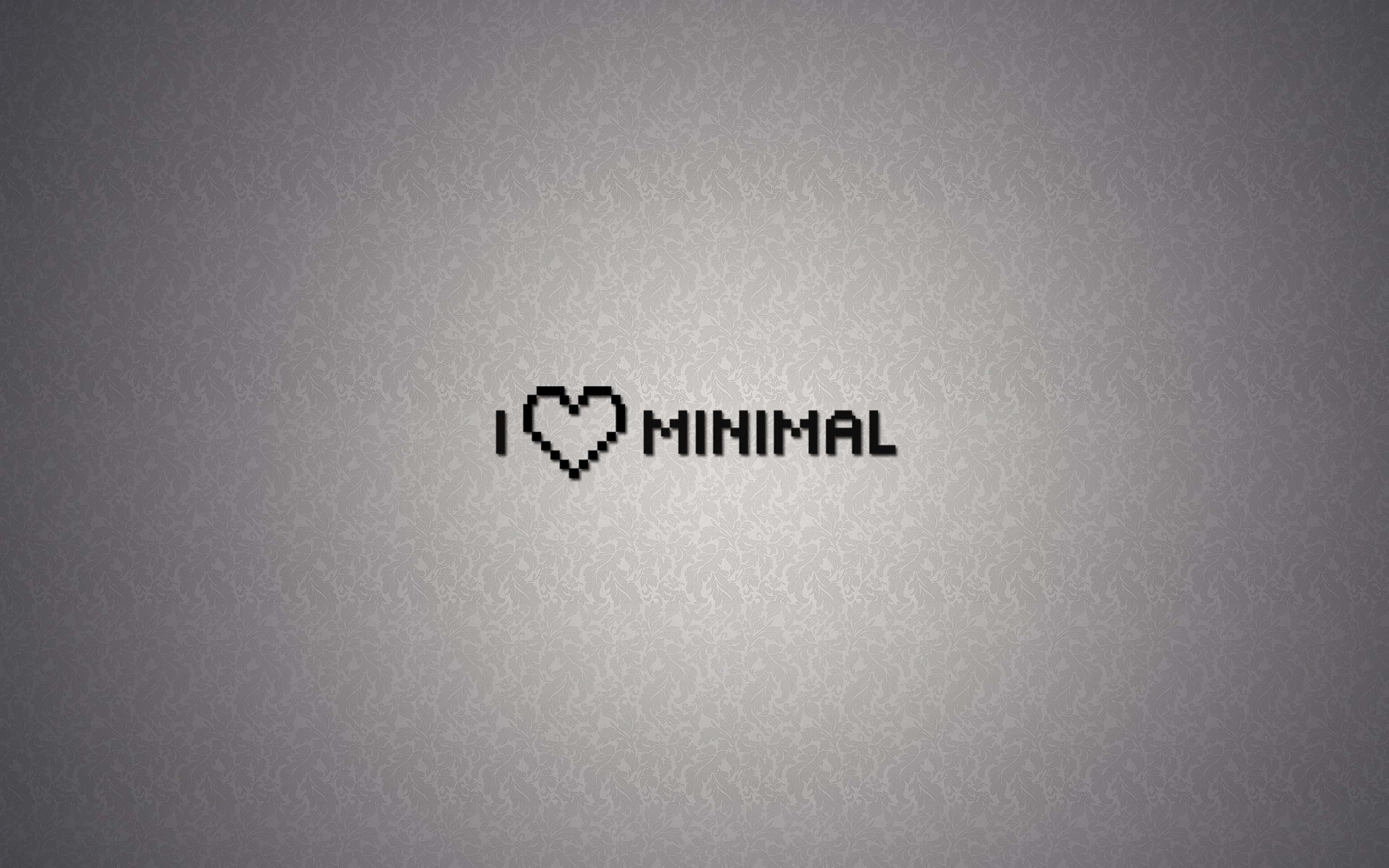 lovely 桌布 壁紙 — 像素文字顯示「I heart MINIMAL」，居中於帶紋理的灰色漸變背景上。
