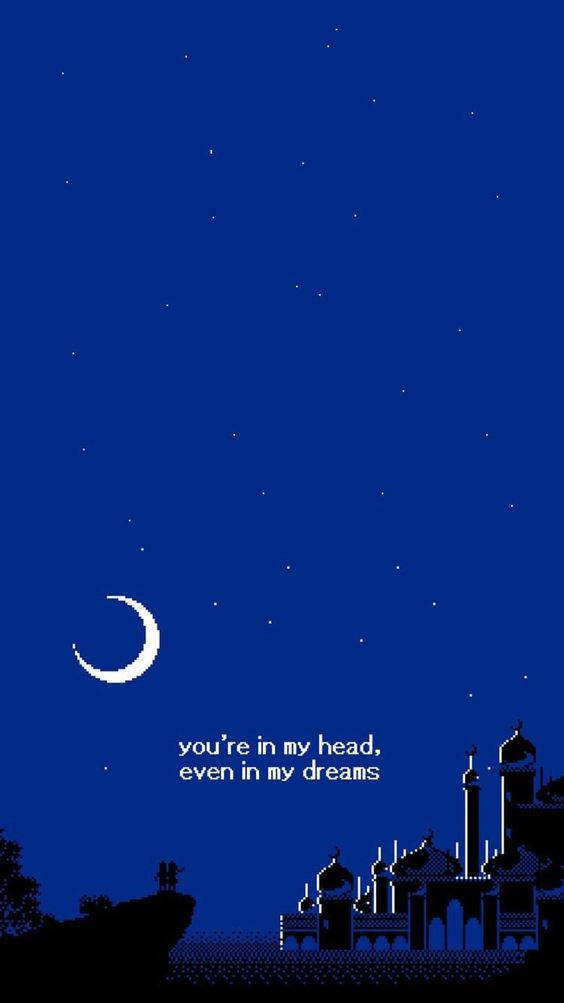dark blue aesthetic tumblr 桌布 壁紙 — 像素藝術夜景，新月星星和清真寺及懸崖上孤獨人物的剪影