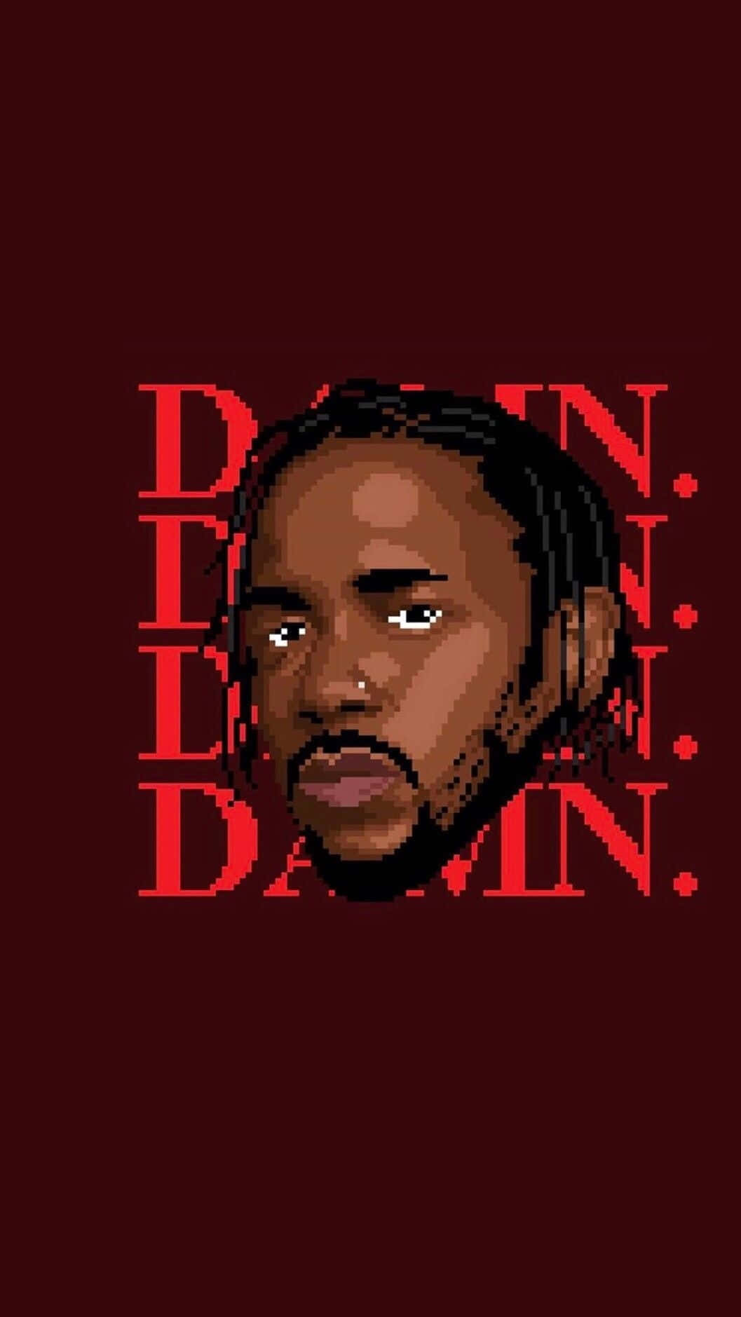 Cartoon Rapper 桌布 壁紙 — 像素藝術肖像，描繪一名留辮子的男子，背景為深紅色，並重複出現「DAMN.」文字。
