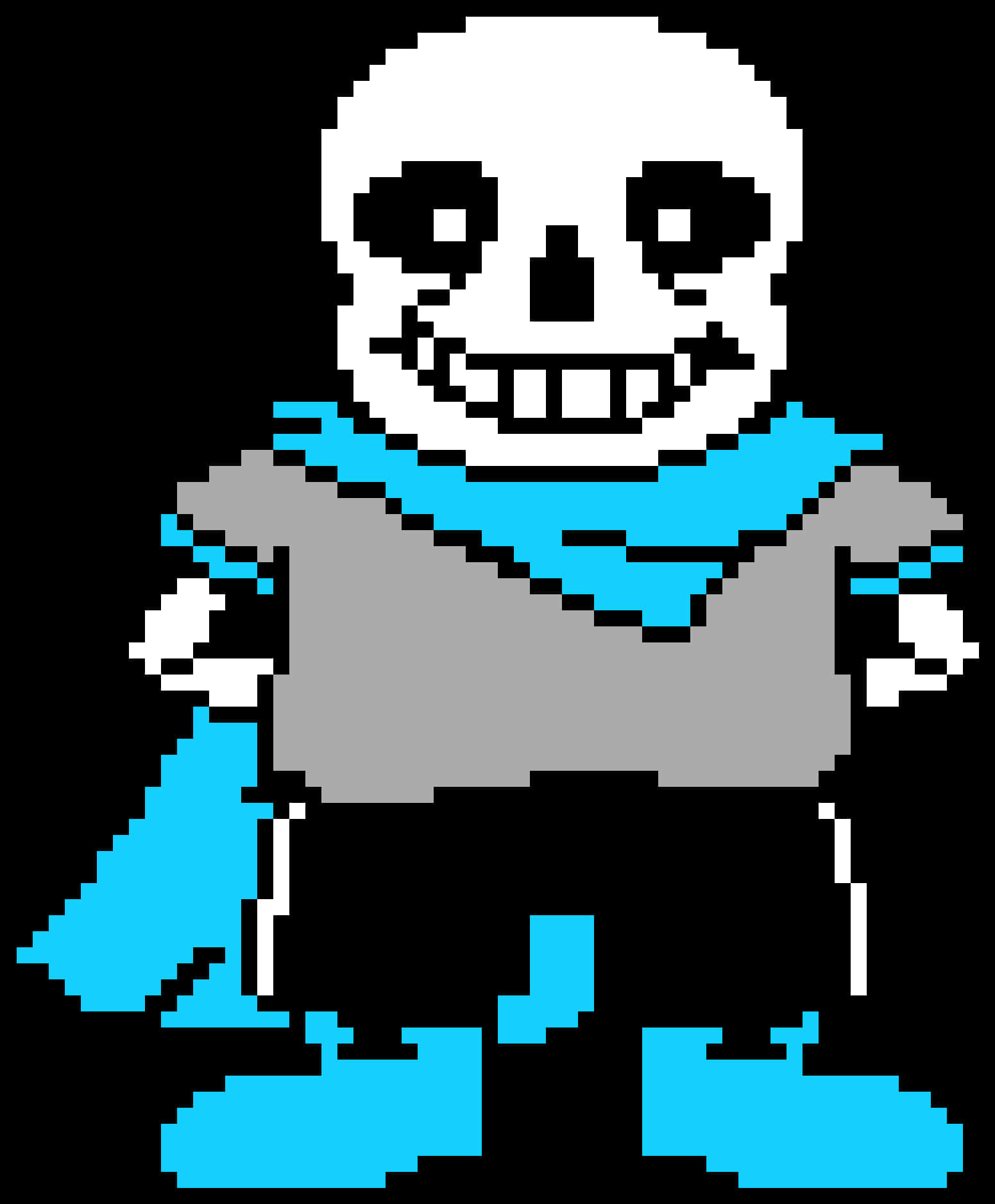 Undertale 桌布 壁紙 — 像素藝術骷髏角色，戴著藍色圍巾和靴子，站在黑色背景前。
