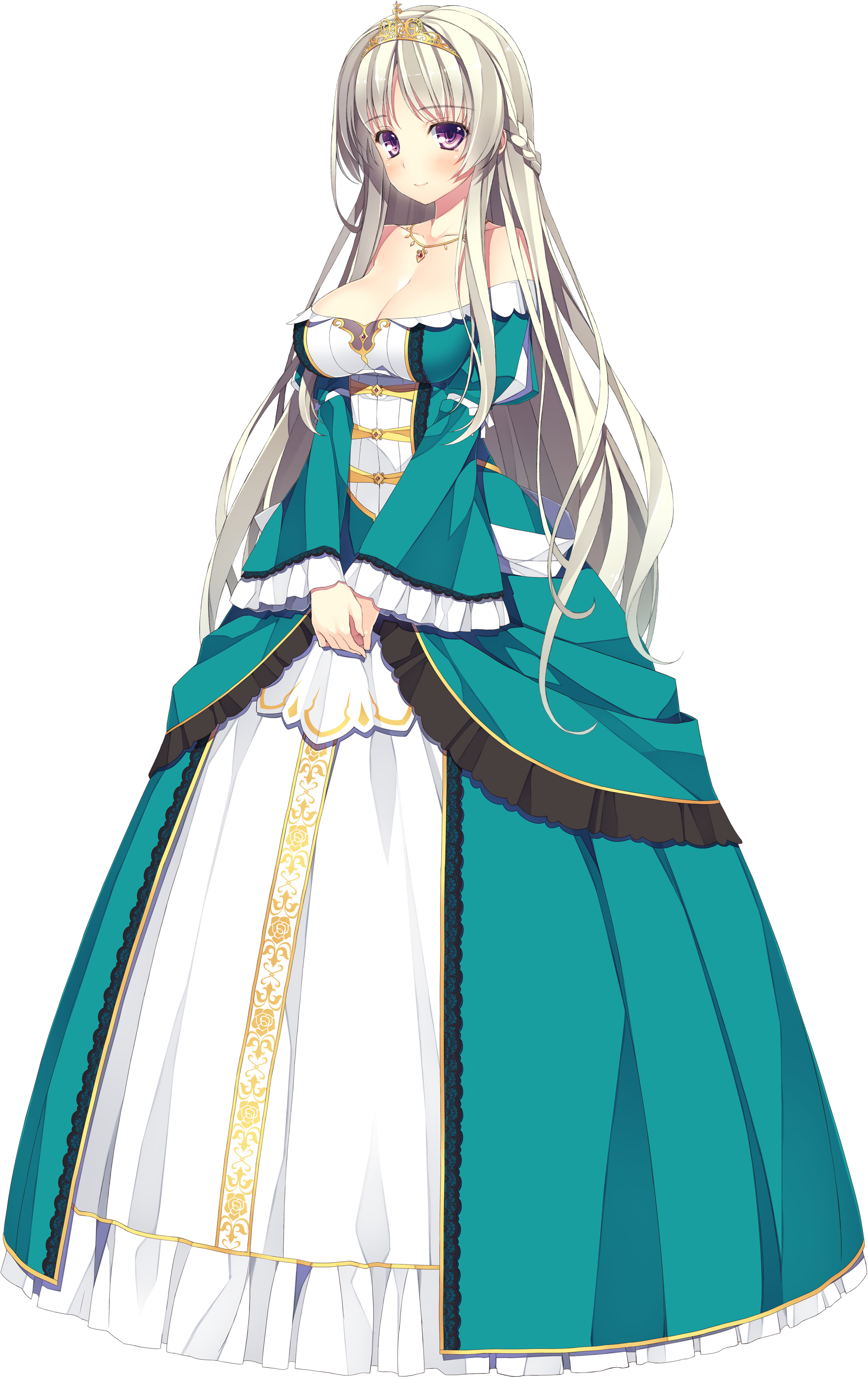 優雅動畫公主身穿綠白禮服 壁紙